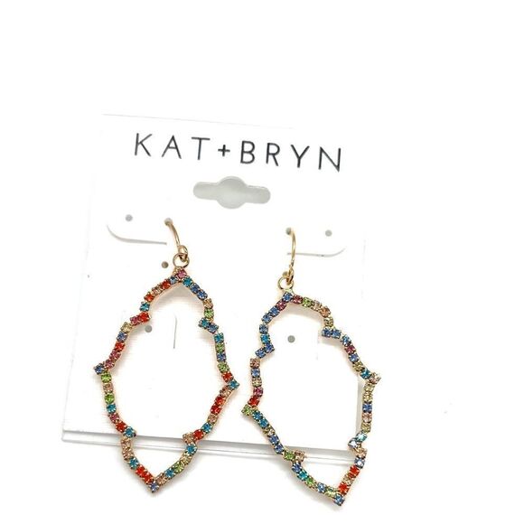 Kat + Bryan Geometric Earrings w/ Rhinestone on Gold tone NWT - Picture 2 of 3